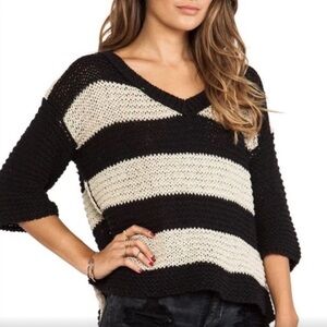 Free People Park Slope Open Knit V-Neck Sweater